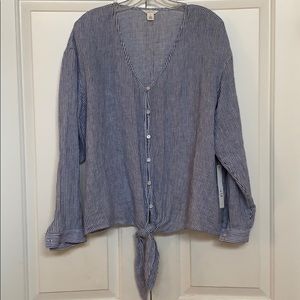 Blue and white striped button down top by Caslon.
